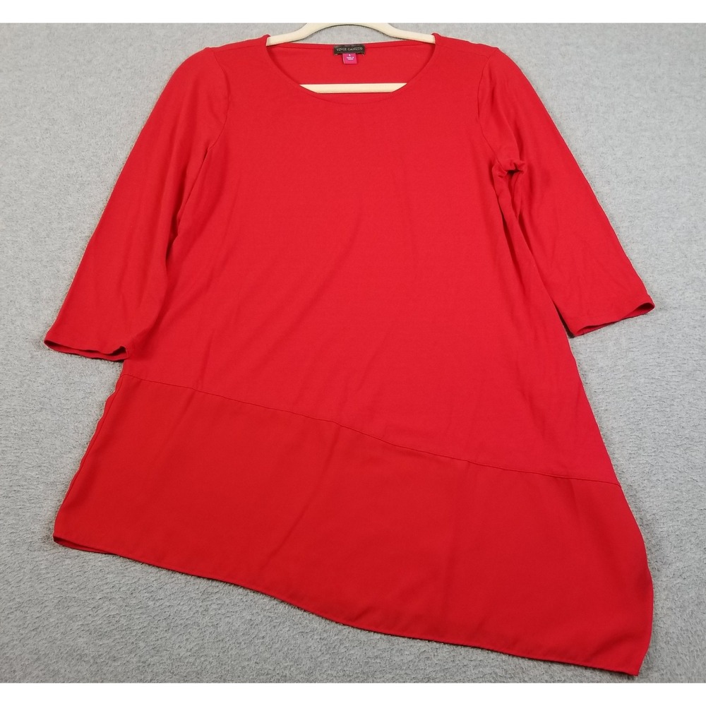 Vince Camuto Tunic Top Women S Small Red Asymmetrical Hem 3/4 Sleeve Stretch Fun